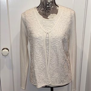 White Cream Ribbon Sweater Set